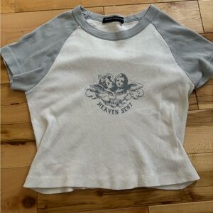 Brandy Melville Light Blue and White Baby Tee “Heaven Sent”